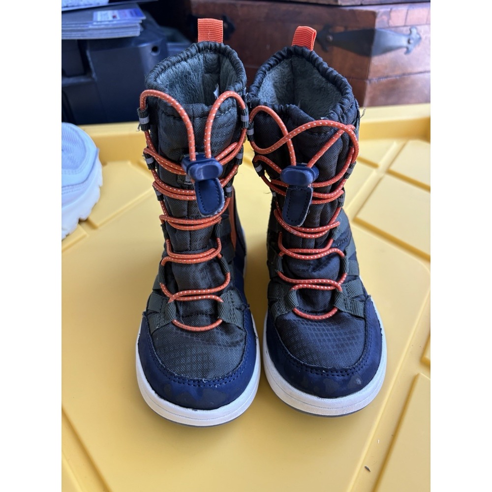 Toddler Bungee Winter Boots Green and Orange Size 8